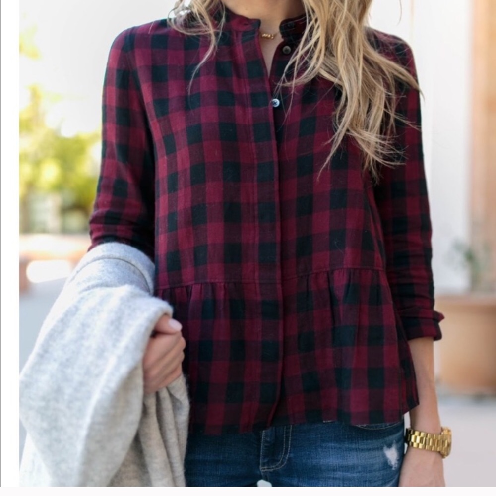 Madewell lakeside peplum shirt in buffalo check m
